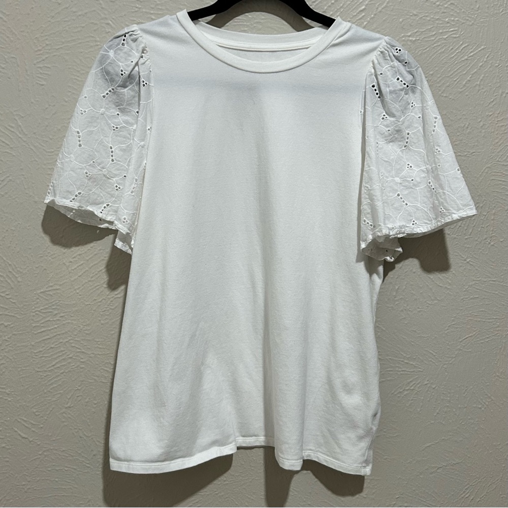 A New Day White Fluted Sleeve Blouse T-Shirt Large Casual BBQ Vacation Summer